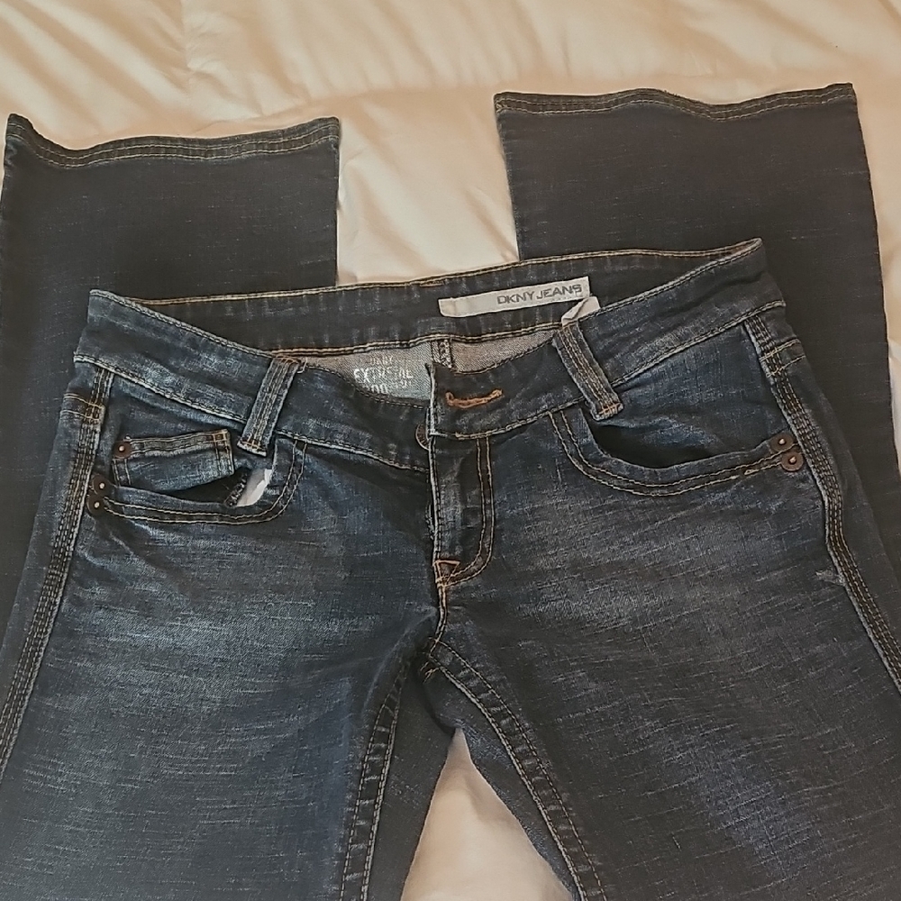 DKNY Blue Boot Cut Jeans with Vintage Wash